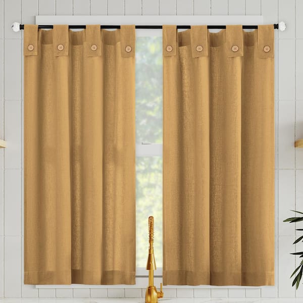 Sun Zero Boulder Button Tab Kitchen Tiers Camel Cotton Blend 54 in. W x 36 in. L Tab Top Light Filtering Curtain (Set of 2)