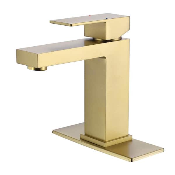 Tomfaucet Single Handle Single Hole Bathroom Faucet with Deck Plate in Brushed Gold
