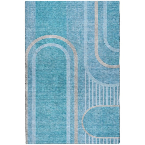 Dream Shag Premium Machine Washable Abstract ADS532 Teal 10 ft. x 14 ft. Area Rug
