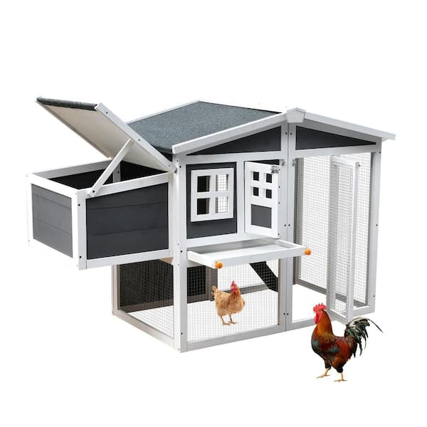 Miscool Any Wooden Waterproof Outdoor Chicken Coop for 4 Chickens House with Removable Tray, Nesting Box, Wire Fence in Gray