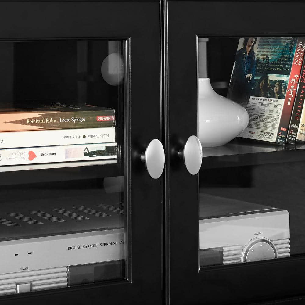 Matte Black 70-Inch TV Stand with Glass Cabinets
