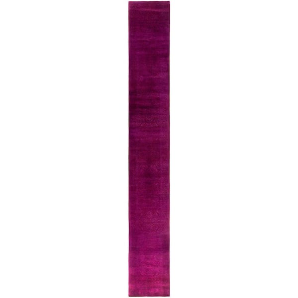 Overdyed Purple 3 ft. x 19 ft. Solid Wool Indoor Runner Rug