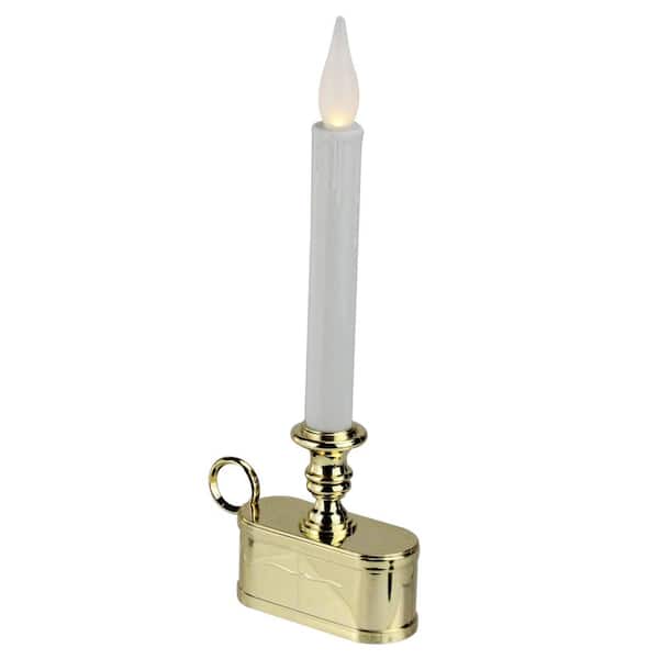 Brite Star 11 in. Battery Operated White and Gold LED Christmas Candle Lamp with Toned Base