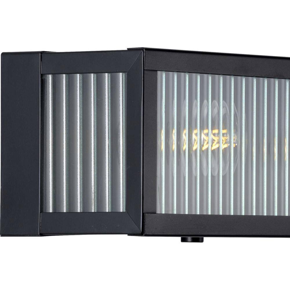 Matte Black Ribbed Glass 2-Light Bathroom Vanity Fixture