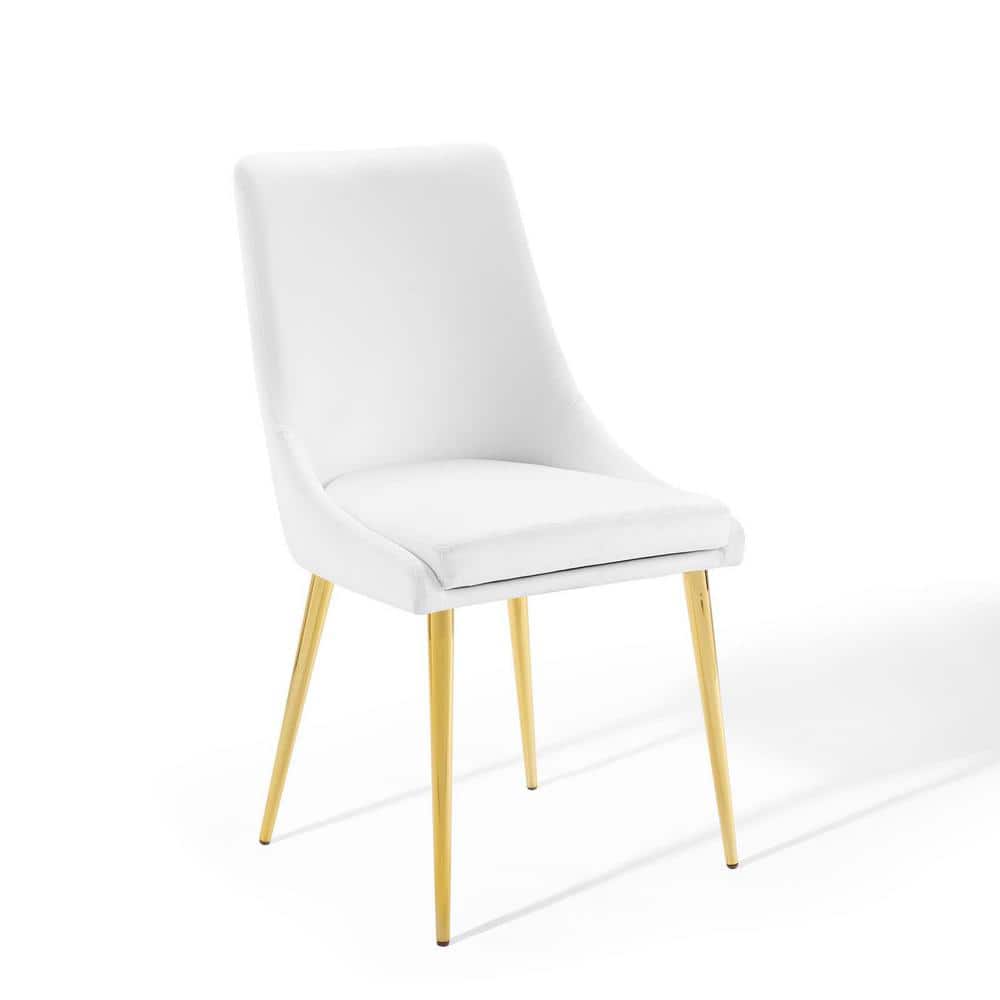 White Velvet Upholstered Side Chair with Wood and Metal Legs