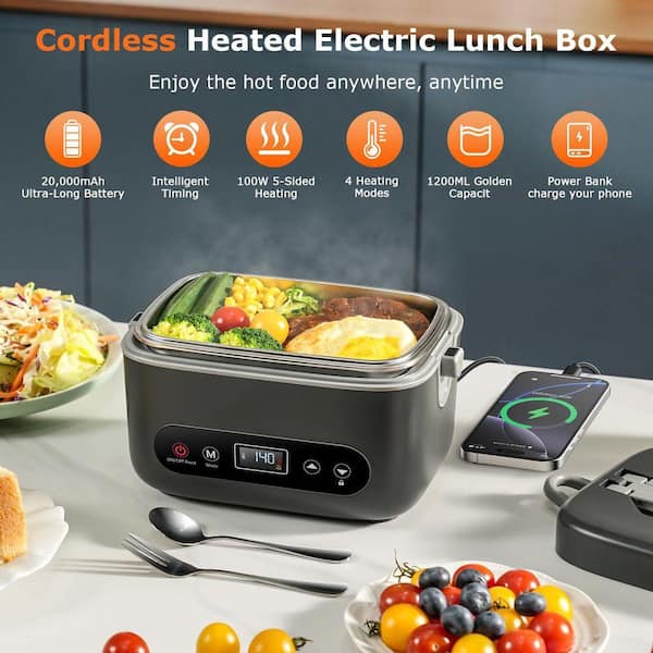 Lynzavix 1.2L Cordless Electric Lunch Box w/ 5-Sided Heating, Auto