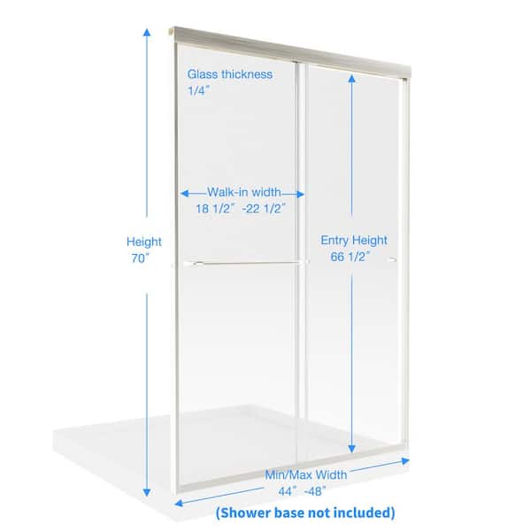 44-48 in. W x 70 in. H Sliding Framed Shower Door in Brushed Nickel with 1/4 in. (6 mm) Clear Glass