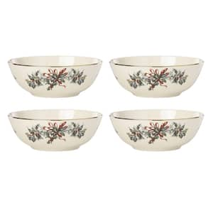 Winter Greetings 16 fl. oz. Multi-Colored Porcelain Bowl (Set of 4)