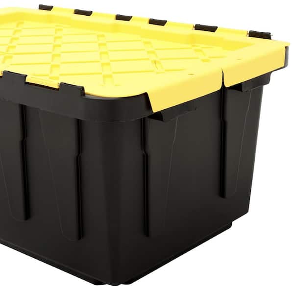 HDX 14 Gal. Tough Storage Tote in Black with Yellow Lid SW111 - The Home  Depot