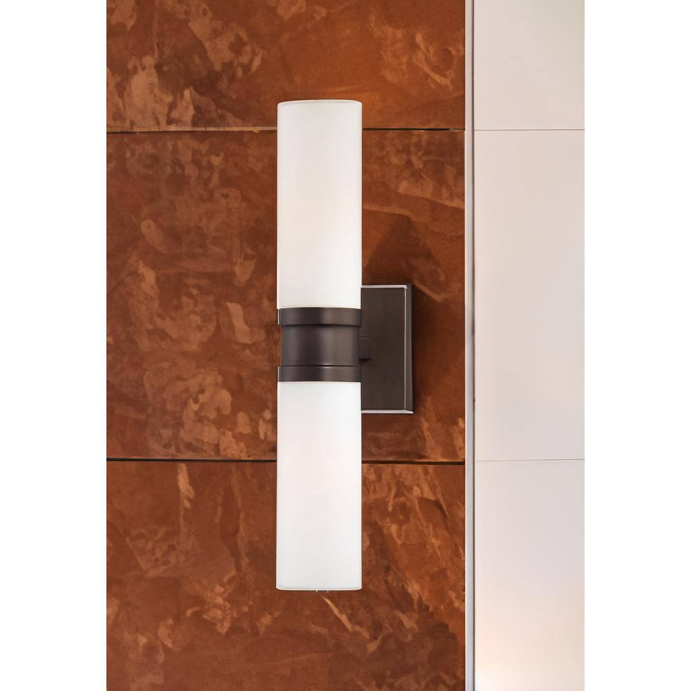 Elegant Copper Bronze Patina Dimmable Wall Sconce with Etched Opal Glass