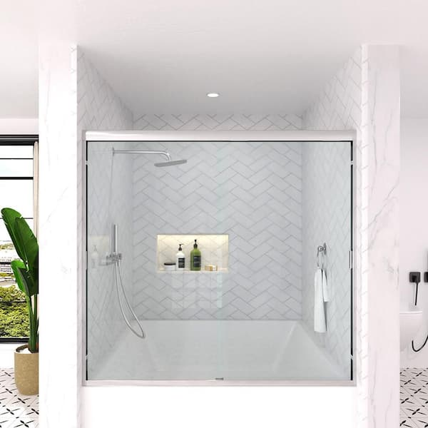 Sylanor Slate 60 in. W x 56 in. H Semi-Frameless Sliding Tub Door in Chrome with 1/4 in. Clear Tempered Glass