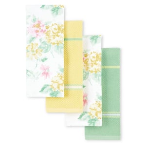 Amber Floral Pink/Yellow Cotton Kitchen Towel Set (2-Pack)