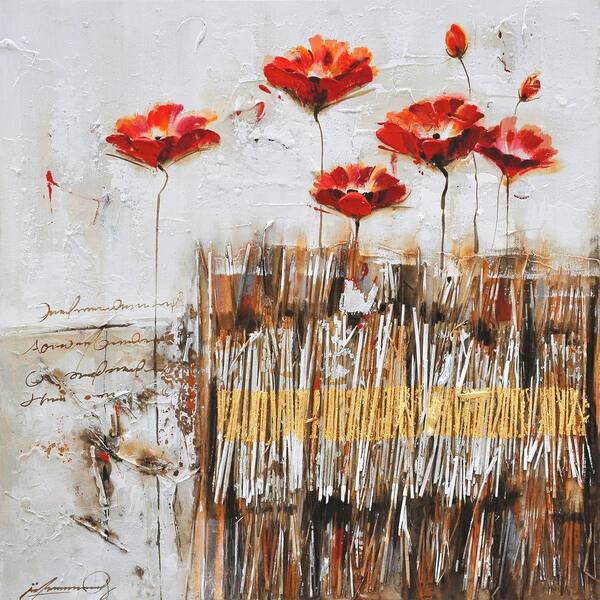 Yosemite Home Decor 32 in. x 32 in. Poppies in the Field Red II Hand Painted Contemporary Artwork