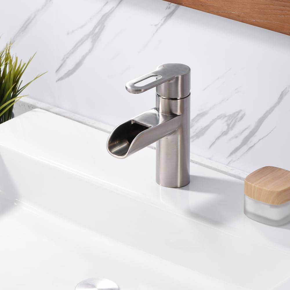 Brushed Nickel Modern Single Handle Waterfall Bathroom Faucet