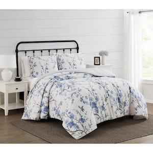 Kasumi 3-Piece Blue Floral Polyester Full/Queen Duvet Cover Set