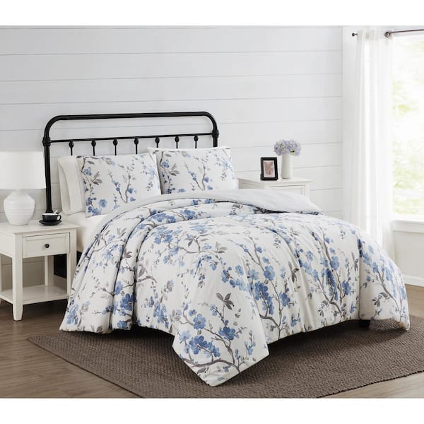 Cannon Kasumi 3-Piece Blue Floral Polyester Full/Queen Duvet Cover Set