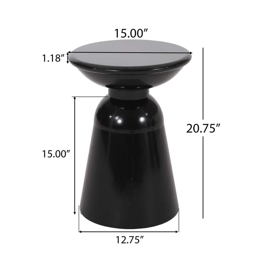 Black Powder-Coated Iron Pedestal Outdoor Side Table