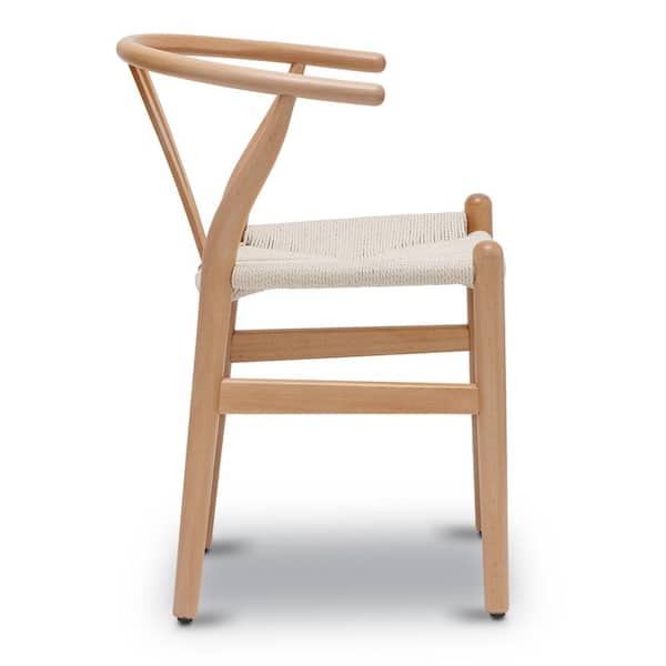 Poly and Bark Weave Modern Wooden Mid Century Dining Chair Hemp Seat Natural Set of 2