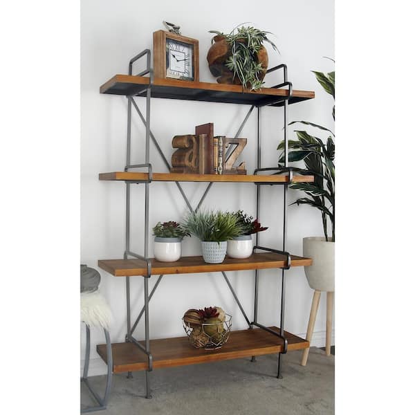 Litton Lane 67 in. Dark Brown Wood Industrial 4 Shelf Shelving Unit