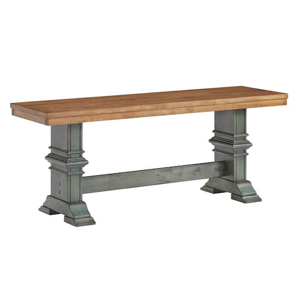 HomeSullivan Two Tone Oak And Antique Sage Dining Bench With Trestle Leg