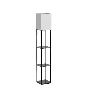 63 in. Black Column Floor Lamp with Shelves, 3 Color Temperature Bulb for Living Room and Bedroom