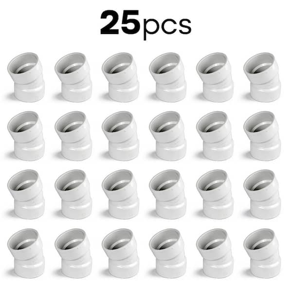 2 in. White Rigid PVC DWV 1/16 Bend 22.5° Elbow, 0.27 ft. Long. Hub x Hub Connection, For Drain, Schedule 40 (25 Pack)