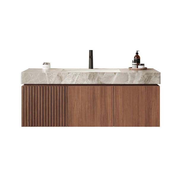 48 in. W x 19 in. D x 18 in. H Wall-Mounted Bath Vanity in Espresso with Light Gray Sintered Stone Top