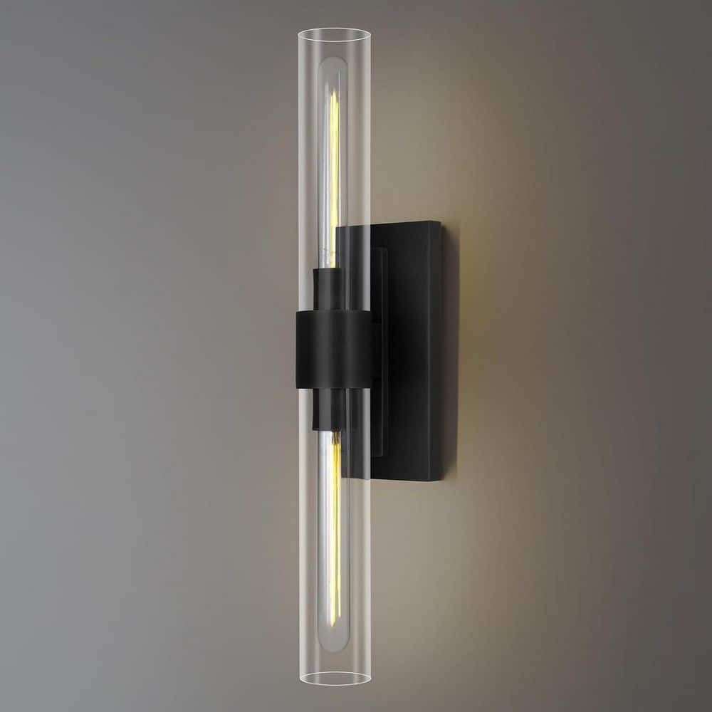 23 in. 2-Light Thickened Glass Wall Light, Black Wall Sconce for Bathroom, Mirror, Powder Room, Hallway, Kitchen (1PCS) price history on PriceWatchPro