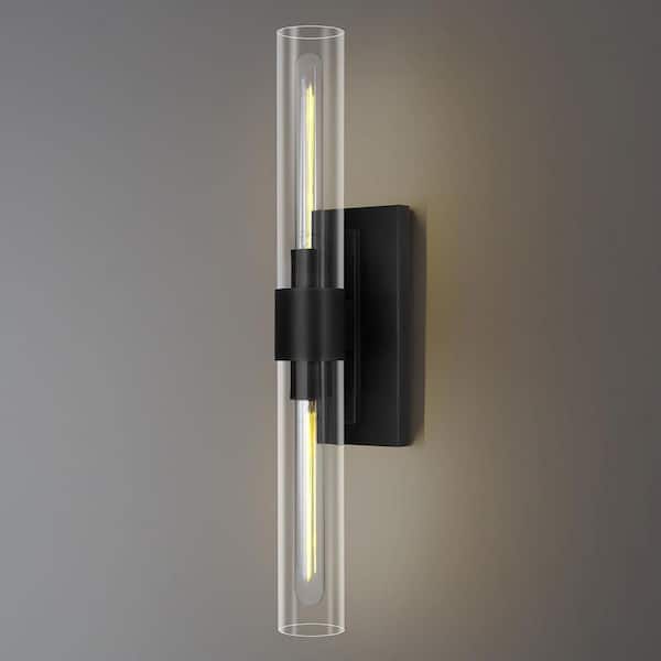 23 in. 2-Light Thickened Glass Wall Light, Black Wall Sconce for Bathroom, Mirror, Powder Room, Hallway, Kitchen (1PCS)