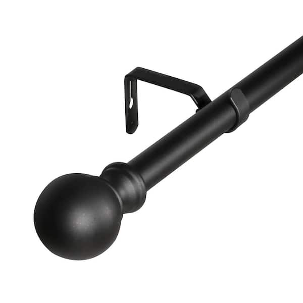 Logmey 48 in. - 88 in. Adjustable 1 in. Metal Steel Window Single Curtain Rod in Black with Round Finial