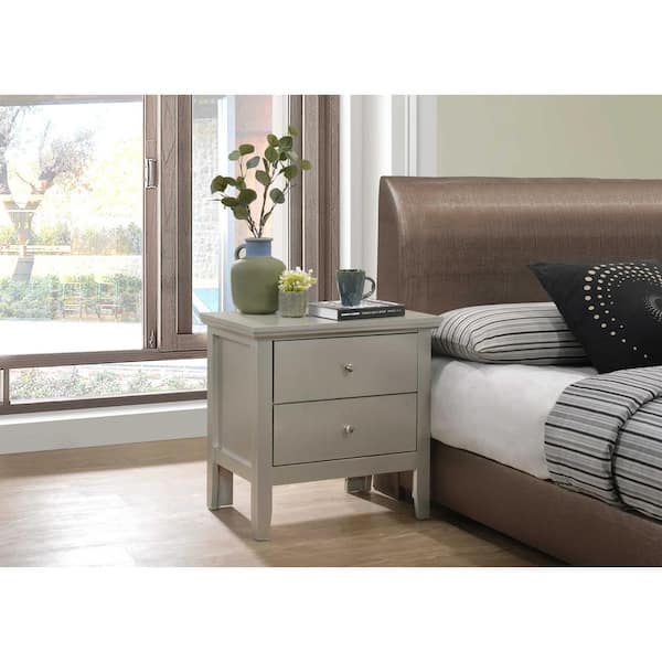 AndMakers Primo 2-Drawer Silver Champagne Nightstand (24 in. H x 19 in. W x 15.5 in. D)