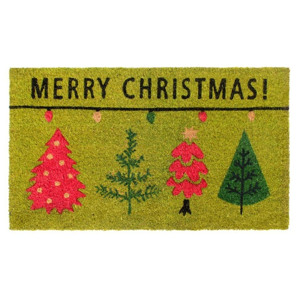 ZIGZAG Welcome Tree Merry Christmas Green 18 in. x 30 in. Coir Non-Slip Outdoor Door Mat