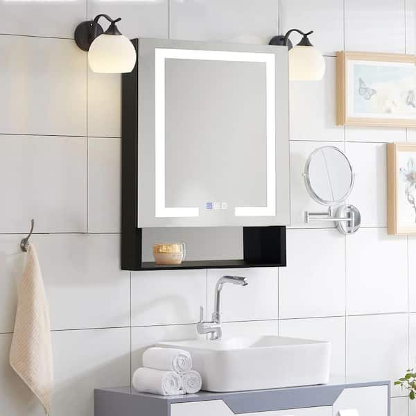 Satico 24 in. W x 32 in. H Rectangular Silver Aluminum Surface Mount Dimmable LED Medicine Cabinet with Mirror (Left Open)