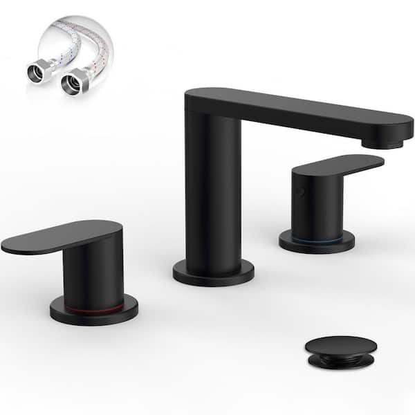 8 in. Waterfall Widespread 2-Handle Bathroom Faucet With Pop-up Drain Assembly in Matte Black