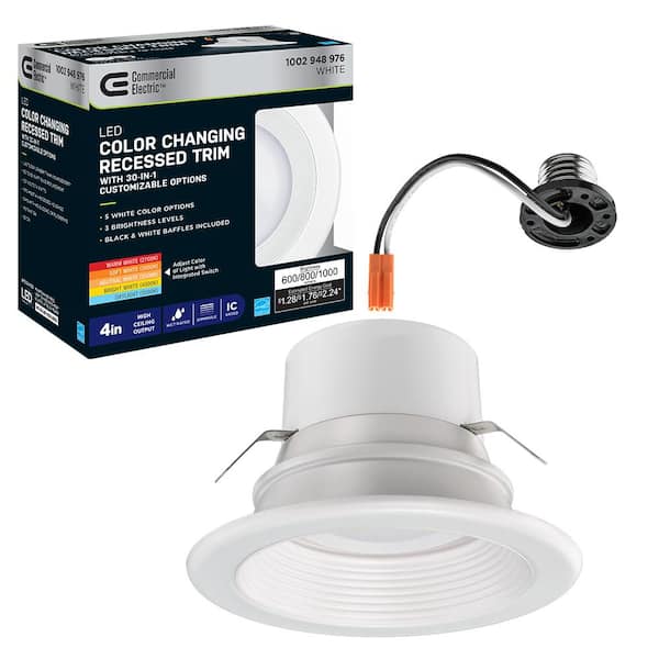 Commercial Electric 4 in. Adjustable CCT 30 Lighting Options Integrated LED Recessed Light Trim New Construction Remodel Indoor Outdoor