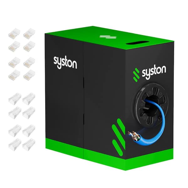 500 ft. Blue 23AWG Solid Copper CAT6E CMR Riser Rated Data Network Ethernet Wire with RJ45 8-Position 8-Contact