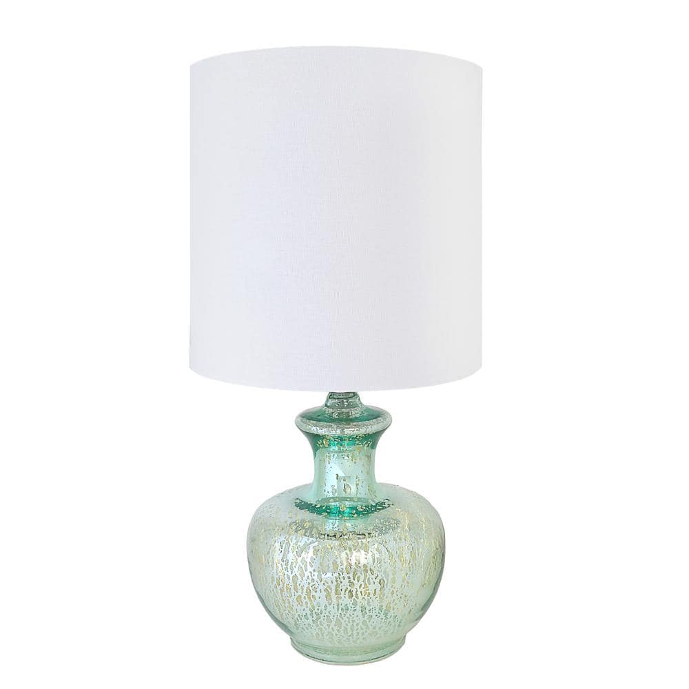 GRANDVIEW GALLERY 18.75 in. Turquoise Glass Table Lamp with Brushed Nickel Accents and White