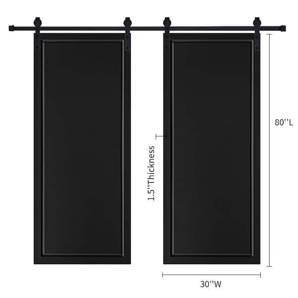 AIOPOP HOME Double Modern Shaker 30 in. x 80 in. MDF Black Barn Sliding Door With Hardware kit
