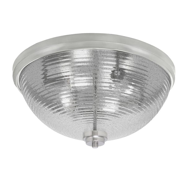 Unbranded Ashland 18 in. 4 Light Brushed Nickel Flush Mount with Smoke Ribbed Glass Shade No Bulbs Included