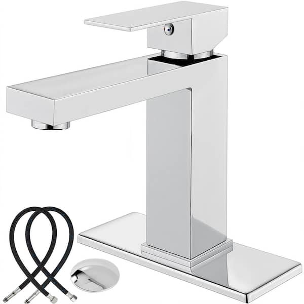 Unbranded single Handle Vessel Sink Faucet with Drain Kit Included and Cover Plate Stainless Steel in Polish Chrome