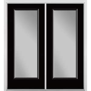 60 in. x 80 in. Jet Black Steel Prehung Right-Hand Inswing Full Lite Clear Glass Patio Door with Brickmold, Vinyl Frame