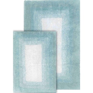 Whitney Ombre Reversible Porcelain Blue 21 in. x 34 in. & 17 in. x 24 in. 2-Piece Bath Rug Set