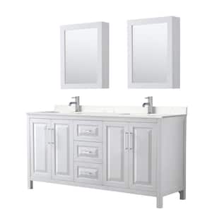 Daria 72in.x22in. Double Vanity in White with Cultured Marble Vanity Top in Light Vein Carrara with Basins and Med Cabs