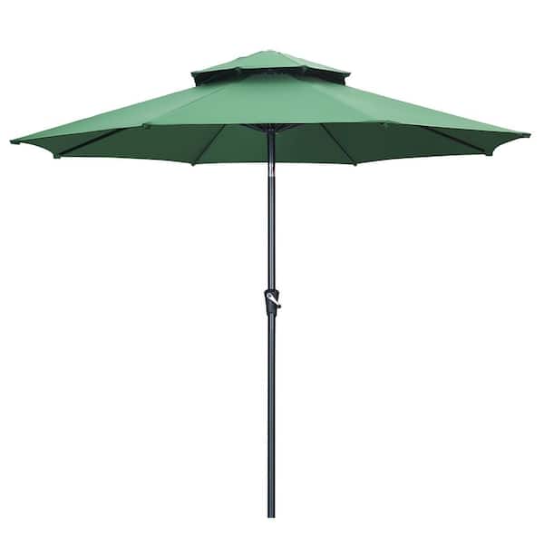 OVASTLKUY 11 ft. 2-Tier Round Market Outdoor Patio Umbrella in Green