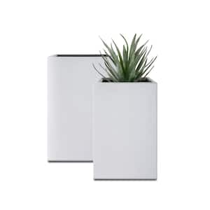 28 in. and 24 in. Tall, Pure White Lightweight Concrete and Weather Resistant Fiberglass Rectangle Outdoor (Set of 2)