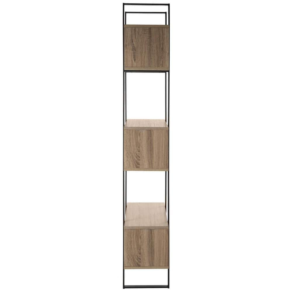 Adhara Transitional Oak and Black Iron Etagere, 32" W
