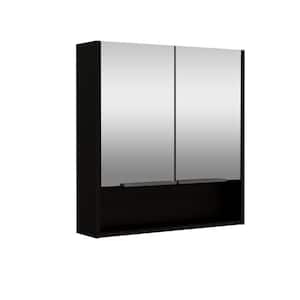 Black 23.6 in. W x 24.6 in. H Rectangular Particle Board Mirror Medicine Cabinet with Mirror Surface Mount Double Door