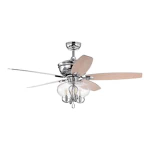 52 in. Smart Indoor/Outdoor Chrome Ceiling Fan with Remote Control and 5 Blades Reversible Quiet Crystal Chandelier Fan