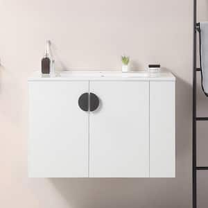 30 in. W x 18 in. D x 19 in. H Wall Mounted Bath Vanity in White with White Ceramic Sink Top