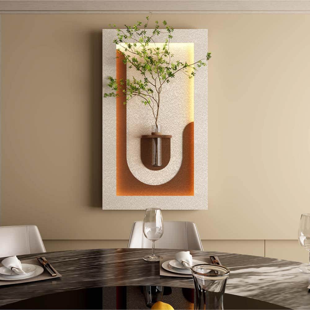 23.62 in. x 41.34 in. Brown 3-Color LED Sandstone PVC Wall Decor